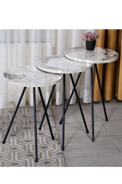 Zigon Sehpa 3'lü Siyah Metal Ayak Efes 1017 - Resim 2