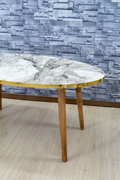 Orta Sehpa Ahşap Torna Ayak Elips Efes Altın - 2