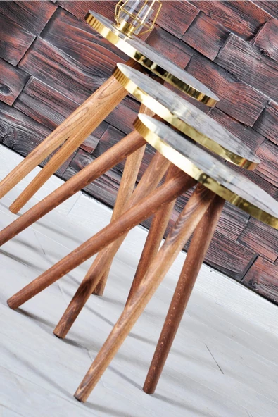 Zigon Sehpa 3'lü Gümüş Metal Ayak Gümüş Efes - 3