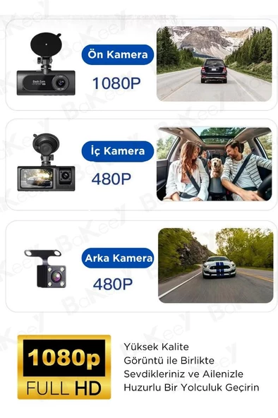 Araç Kamerası Araç İçi Ön Arka Cam Kamera 1080P Full Hd Geniş Açılı Araba Tır Kamerası - 3