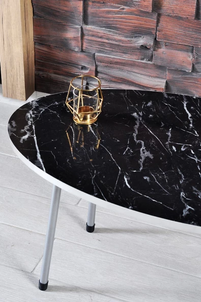 Zigon Sehpa Siyah Tel Ayak Çift Altın Bendir - Resim 3