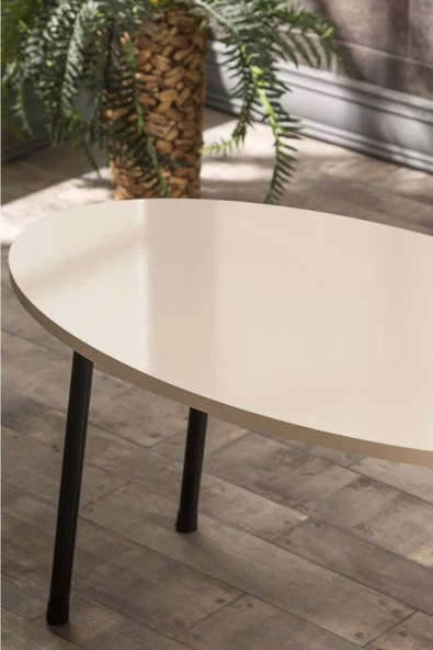 Orta Sehpa Metal Ayak Elips Krem - Resim 2