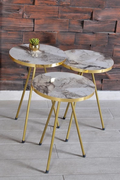 Zigon Sehpa 3'lü Altın Metal Ayak Efes Altın 2176 ürün görseli 1