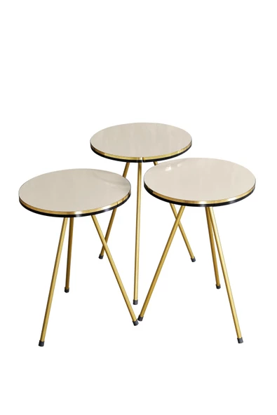 Zigon Sehpa Krem Metal Ayak Çift Gold - Resim 2