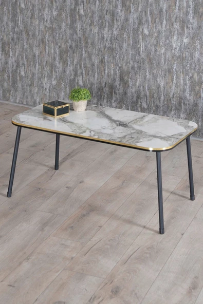 Orta Sehpa Kr Siyah Metal Ayak Çift Altın Bendir - Resim 2