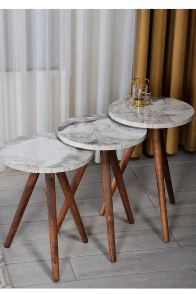 Zigon Sehpa 3'lü Ahşap Orjinal Torna Ayak Efes 2083 - Resim 3