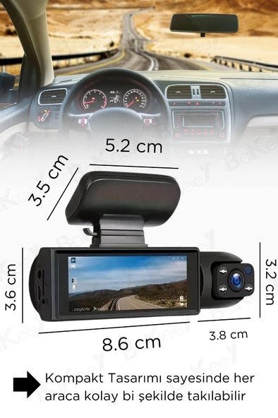 Araç Kamerası Araç İçi Ön Arka Cam Kamera 1080P Full Hd Geniş Açılı Araba Tır Kamerası - 10