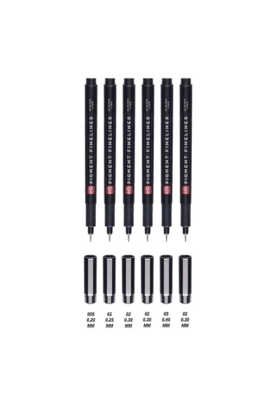 Talens Pigment Fineliner 6 Lı Kalem Seti Siyah Teknik Çizim Kalemleri - 2