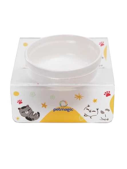 Petmagic Akrilik Beyaz Seramik Tekli Evcil Hayvan Kedi ve Mini Irk Köpek Mama Kabı-YuvarlananKedi - Resim 2