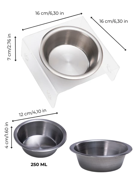 Petmagic Akrilik Çelik Kase Tekli Evcil Hayvan Kedi ve Mini Irk Köpek Mama Kabı-Şeffaf - 5