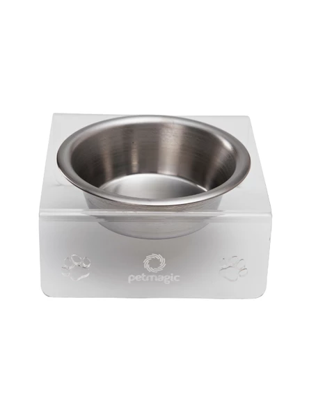 Petmagic Akrilik Çelik Kase Tekli Evcil Hayvan Kedi ve Mini Irk Köpek Mama Kabı-Şeffaf - 2