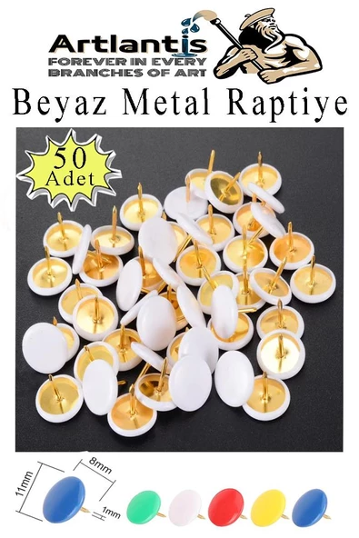 Beyaz Raptiye 50 Adet 1 Paket Renkli Pvc Kaplı Başlıklı Raptiye Plastik Yuvarlak Düğmeli Raptiye Pano Okul Ofis Büro Ev