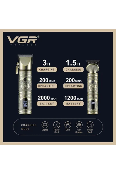 V-670 Metal saç kesim makinesi  profesyonel saç sakal berber seti - 3