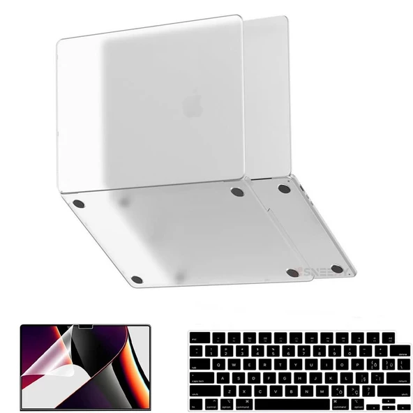 MacBook Pro 13.3 İnç Kılıf M1 / A2338-A2251-A2289, için Dayanıklı Koruyucu Mat Plastik Sert Kılıf  Şeffaf-Set2