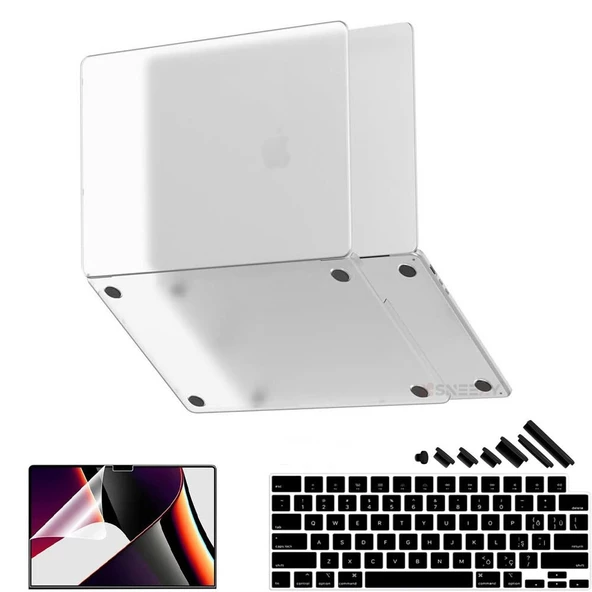 MacBook Pro 13.3 İnç Kılıf M1 / A2338-A2251-A2289, için Dayanıklı Koruyucu Mat Plastik Sert Kılıf  Şeffaf-Set4