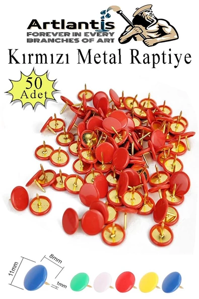 Kırmızı Raptiye 50 Adet 1 Paket Renkli Pvc Kaplı Başlıklı Raptiye Plastik Yuvarlak Düğmeli Raptiye Pano Okul Ofis Büro