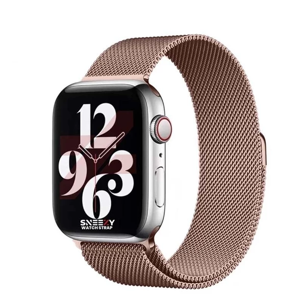 Apple Watch 42mm 44mm 45mm Seri 3 4 5 6 7 8 Se Uyumlu Woven Wire Tasarım Metal Hasır Kordon  Rose Gold