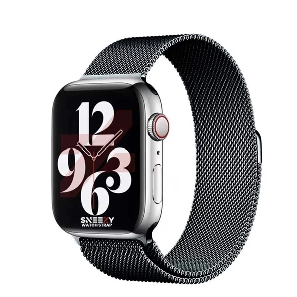 Apple Watch 42mm 44mm 45mm Seri 3 4 5 6 7 8 Se Uyumlu Woven Wire Tasarım Metal Hasır Kordon  Füme