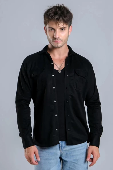 Yxc Uzun Kol Slim Fit Erkek Süet Gömlek-6961 - 3