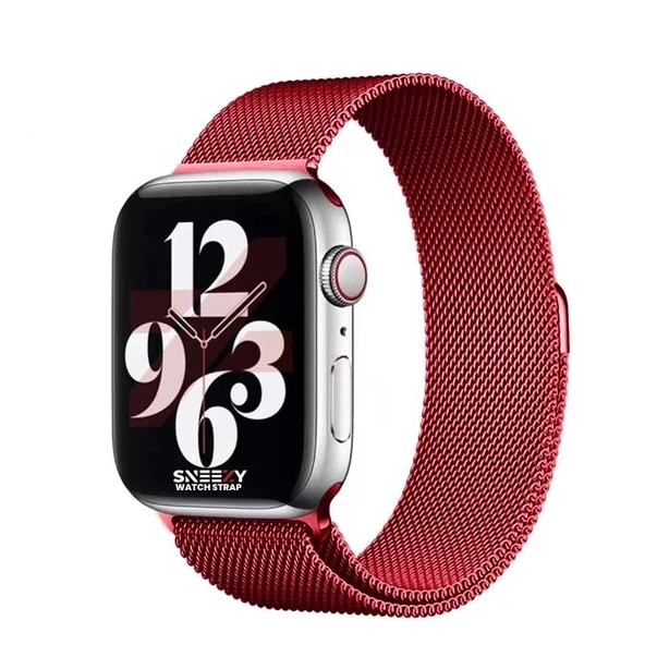 Apple Watch 42mm 44mm 45mm Seri 3 4 5 6 7 8 Se Uyumlu Woven Wire Tasarım Metal Hasır Kordon  Kırmızı