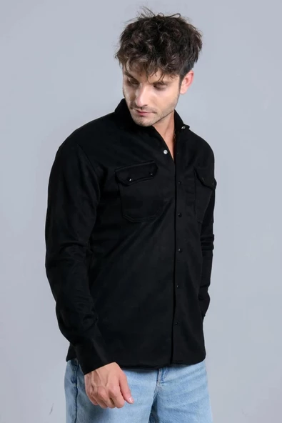 Yxc Uzun Kol Slim Fit Erkek Süet Gömlek-6961 - 2