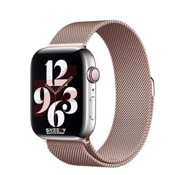 Apple Watch 42mm 44mm 45mm Seri 3 4 5 6 7 8 Se Uyumlu Woven Wire Tasarım Metal Hasır Kordon  Light Rose