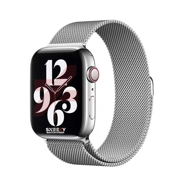 Apple Watch 42mm 44mm 45mm Seri 3 4 5 6 7 8 Se Uyumlu Woven Wire Tasarım Metal Hasır Kordon  Gümüş