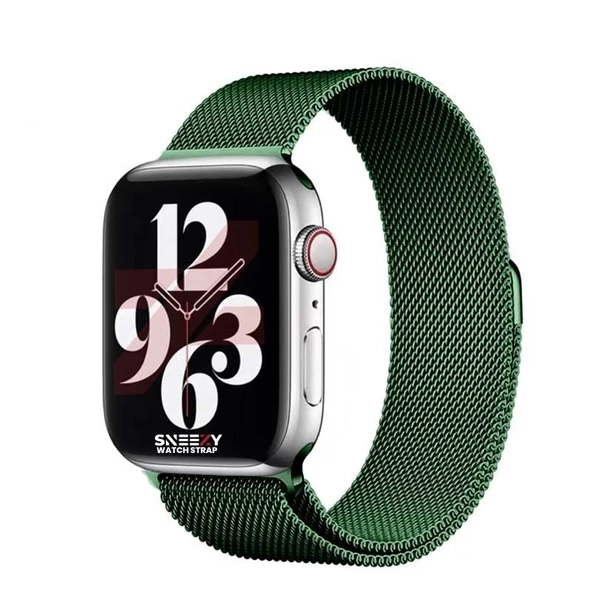 Apple Watch 42mm 44mm 45mm Seri 3 4 5 6 7 8 Se Uyumlu Woven Wire Tasarım Metal Hasır Kordon  Haki