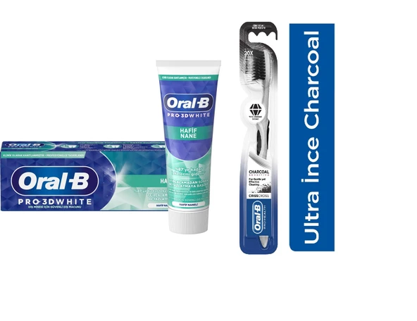 Oral-B Pro 3d White Hafif Nane Diş Macunu 75 Ml + Oral-B Pro Health Kömürlü Diş Fırçası 1 + 1 Adet