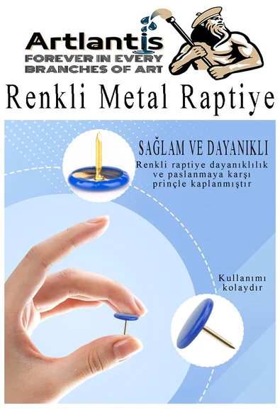 Mavi Raptiye 150 Adet 1 Paket Renkli Pvc Kaplı Başlıklı Raptiye Plastik Yuvarlak Düğmeli Raptiye Pano Okul Ofis Büro Ev - 2