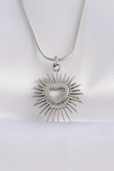 316L Çelik Zincir Gümüş Renk Kalp Güneşi Tasarımlı Kolye - TJ-BKO8658 ürün görseli 1