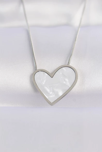 316L Çelik Zincir Gümüş Renk Mermer Desenli Kalp Kolye - TJ-BKO8656 ürün görseli