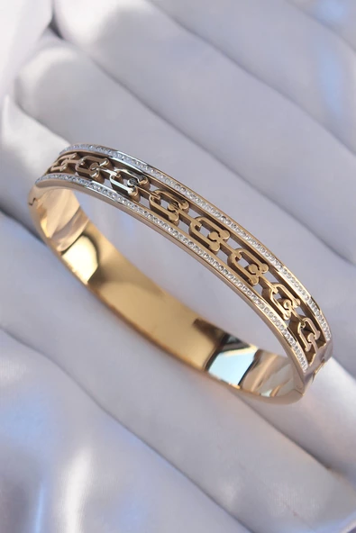 316L Çelik Gold Renk Zirkon Taşlı Tiffany Model Kelepçe - TJ-BB6188 ürün görseli