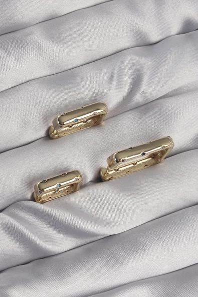 Pirinç Gold Renk Renkli Zirkon Taşlı Kare Model Küpe Seti - TJ-BKP9116 - Resim 2
