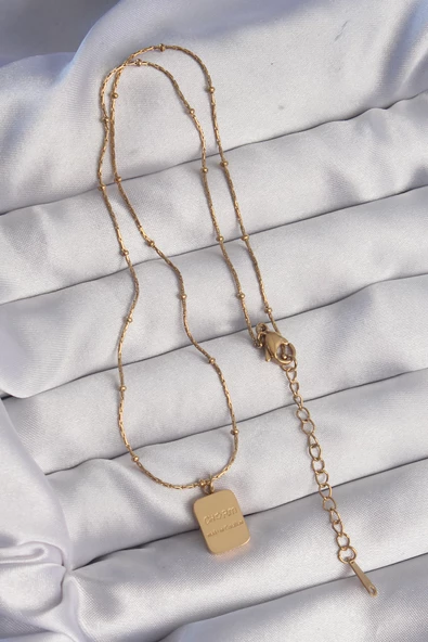316L Çelik Gold Renk Kare Charm Model Kolye - TJ-BKO8928 - 2