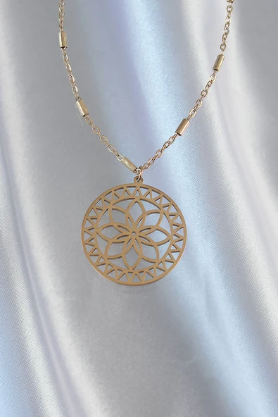 316L Çelik Zincir Gold Renk Lotus Model Kolye - TJ-BKO8902 - Resim 2