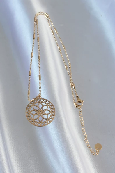 316L Çelik Zincir Gold Renk Lotus Model Kolye - TJ-BKO8902 - Resim 3