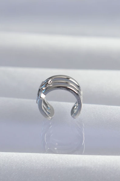 Pirinç Gümüş Renk Yonca Earcuff Küpe - TJ-BKP9330 - Resim 2