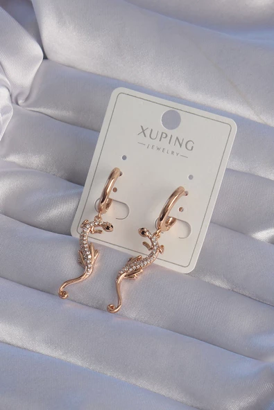 XUPİNG Rose Renk Zirkon Taşlı Kertenkele Model Halka Küpe - TJ-BKP9368 ürün görseli 1