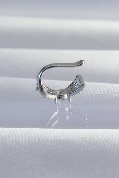 Pirinç Gümüş Renk Zirkon Taş Kaplama Earcuff Küpe - TJ-BKP9336 - Resim 2