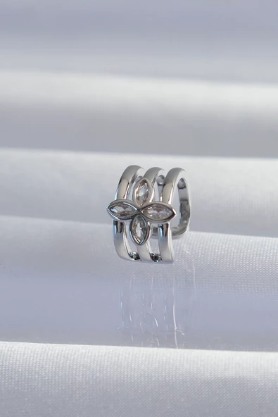 Pirinç Gümüş Renk Yonca Earcuff Küpe - TJ-BKP9330 ürün görseli