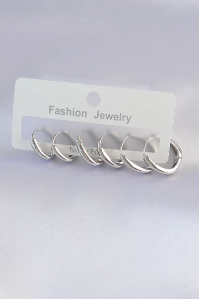 Pirinç Gümüş Renk Oval Küpe Seti - TJ-BKP8999 - Resim 2