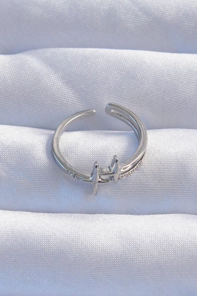 Pirinç Gümüş Renk Zirkon Taşlı 2li Görünüm Ayarlanabilir Yıldız Model Yüzük - TJ-BYK3244 - Resim 2