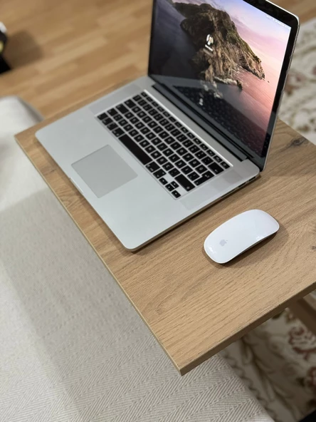 Metal Ayaklı Yükseklik Ayarlı Laptop Sehpası Kahvaltı Masası Çalışma Sehpası Atlantik Çam 60x40 - 3