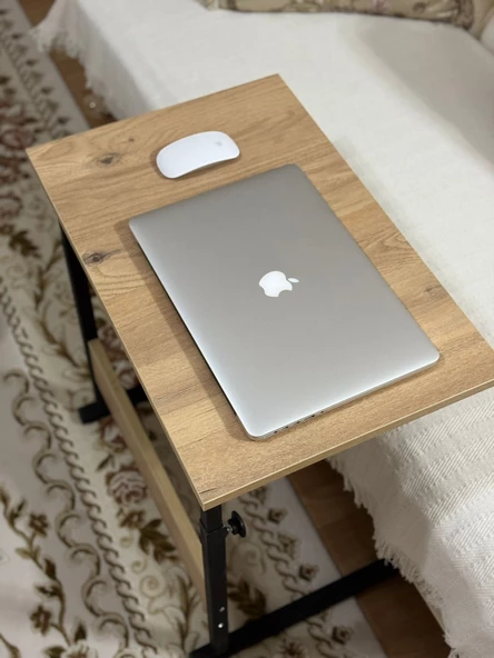 Metal Ayaklı Yükseklik Ayarlı Laptop Sehpası Kahvaltı Masası Çalışma Sehpası Atlantik Çam 60x40 - 4