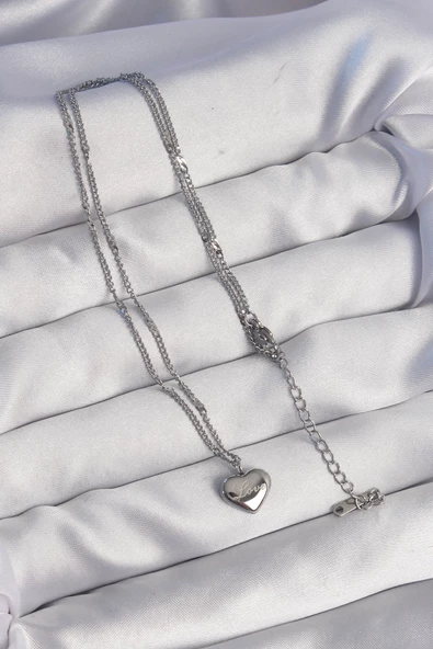 316L Çelik Gümüş Renk Kalp Model Love Kolye - TJ-BKO8932 - Resim 2
