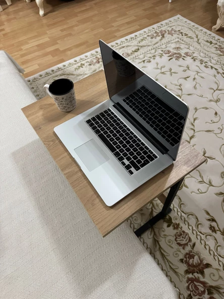 Metal Ayaklı Yükseklik Ayarlı Laptop Sehpası Kahvaltı Masası Çalışma Sehpası Atlantik Çam 60x40 - 2