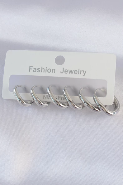 Pirinç Gümüş Renk Oval Küpe Seti - TJ-BKP8999 ürün görseli