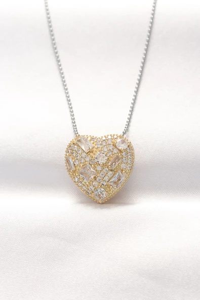 316L Çelik Çift Renk Zirkon Taşlı Kalp Kolye - TJ-BKO8521 ürün görseli