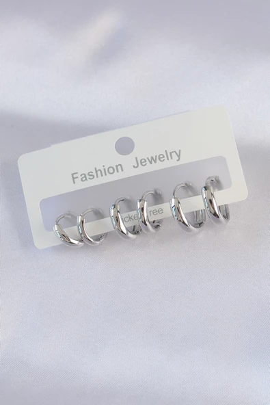 Pirinç Gümüş Renk Oval Bombeli Küpe Seti - TJ-BKP8997 ürün görseli 1